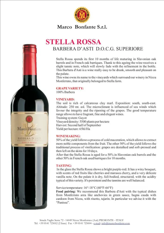Barbera d’Asti Superiore DOCG Stella Rossa, Marco Bonfante 0,75L ABV 14%