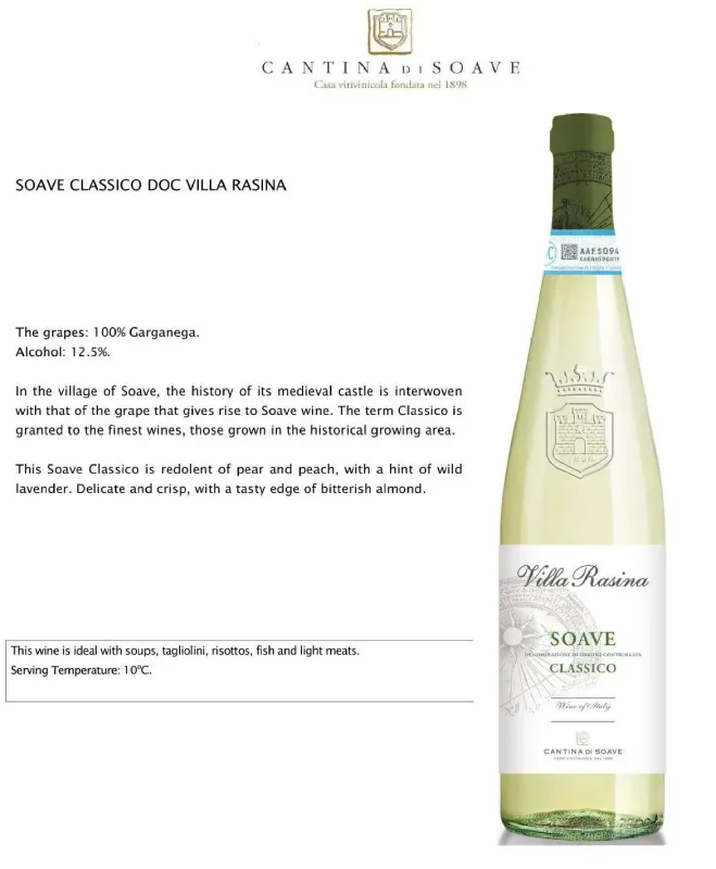 Soave Classico DOC Villa Rasina - Cantina di Soave 0,75L ABV 12.5%