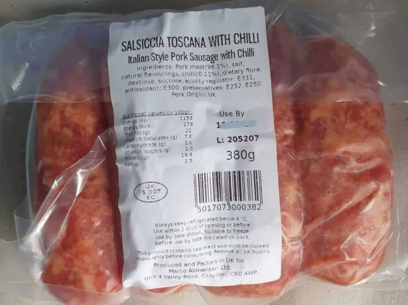 Salsiccia Toscana with a hint of Chilli – Italian Style Pork Sausages 380g