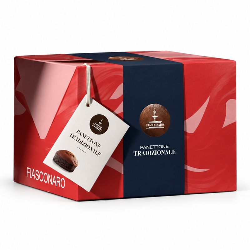 Fiasconaro Tradizionale panettone 750g in a red gift box with navy band