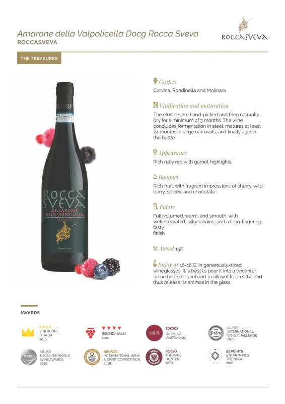 AMARONE DELLA VALPOLICELLA DOCG RISERVA ROCCA SVEVA - 0,75L ABV 15%