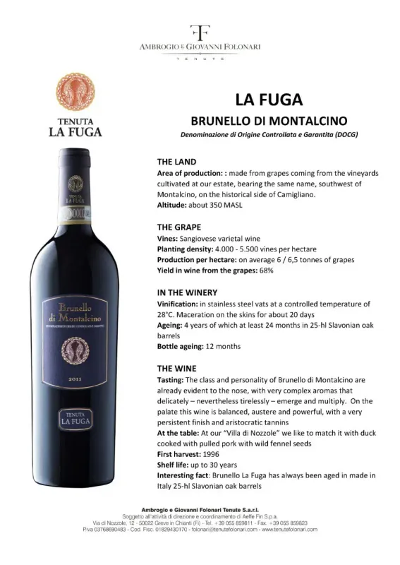 Brunello di Montalcino DOCG, Tenuta La Fuga - 0,75L ABV 14% 2019