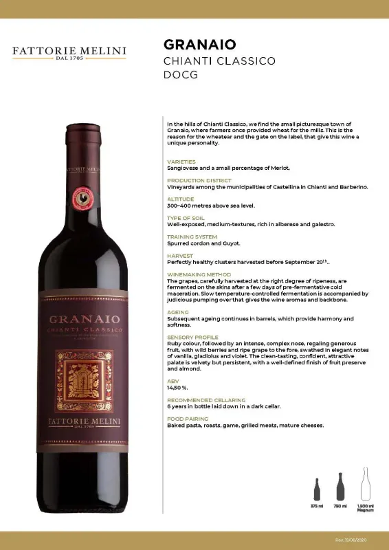 GRANAIO Chianti Classico Docg , Fattorie Melini - 0,75L ABV 14.5%