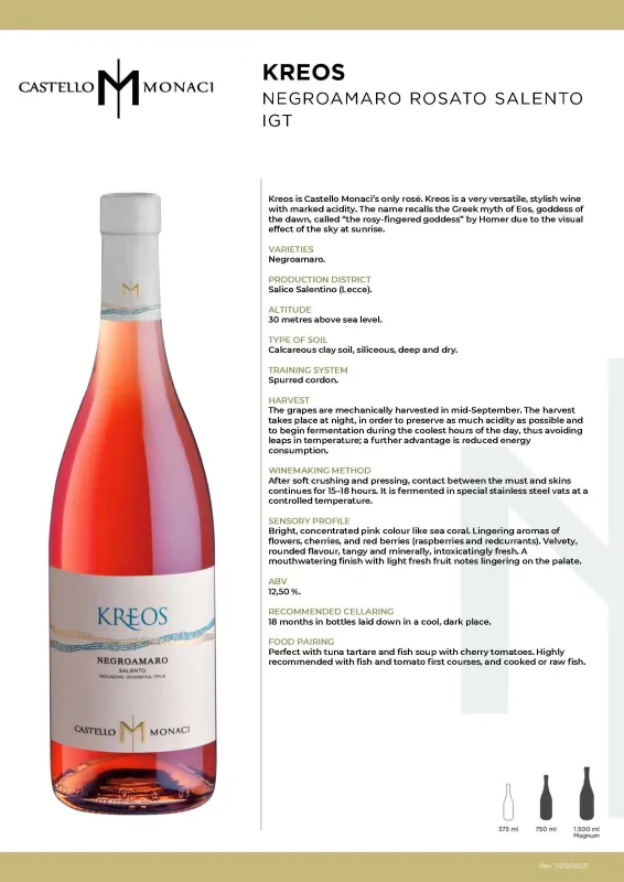 Kreos Negramaro Rosato Salento IGT, Castello Monaci - 0,75L ABV 13%