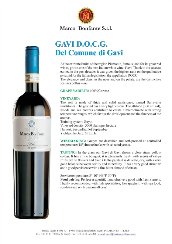 Gavi DOCG del Comune di Gavi, Marco Bonfante - 0,75L ABV 12.5%