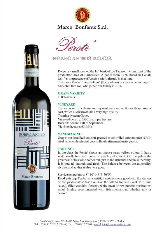 Roero Arneis DOCG Perste' , Marco Bonfante - 0,75L ABV 13.5%