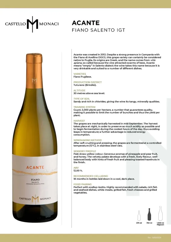 Acante Fiano Salento IGT, Castello Monaci - 0,75L ABV 12.5%