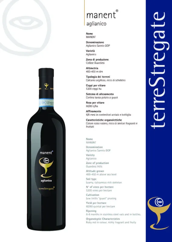 Manent Aglianico Sannio DOP, Terre Stregate -  0,75L ABV 14%