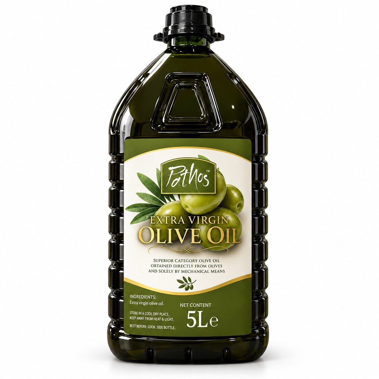 Pathos Extra Virgin Olive Oil 5 litre bottle with green olive label