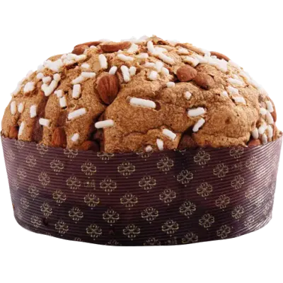 Fiasconaro Mandorle Panettone 750g topped with glaze, whole almonds and sugar