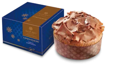 Sal De Riso CremDeRì chocolate and hazelnut panettone 500g beside its gift box