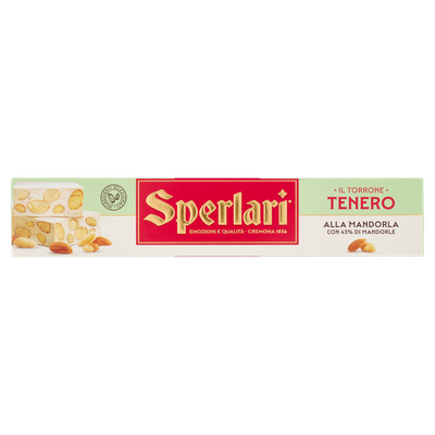 Sperlari Tenero almond torrone soft nougat 150g in a pale green, cream and red box, with 43% almonds