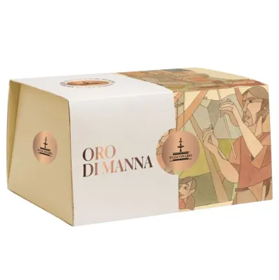 Fiasconaro Oro di Manna 1kg panettone gift box in cream and gold illustrated packaging