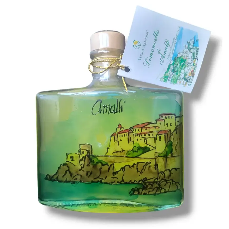 LIMONCELLO COSTA D'AMALFI IGP IN HAND DECORATED GLASS - 0,20L (ABV) 25%