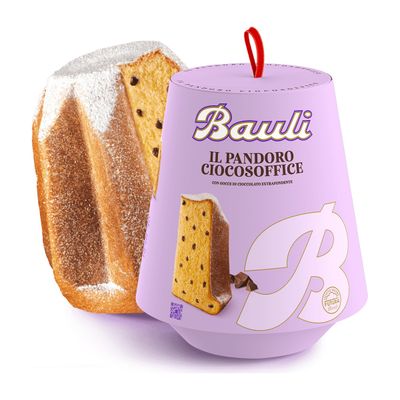 Bauli Chocolate Chip Pandoro 750g, cake and original Bauli packaging