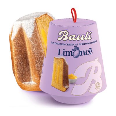 Bauli Limoncè Pandoro 750g, cake and original Bauli packaging