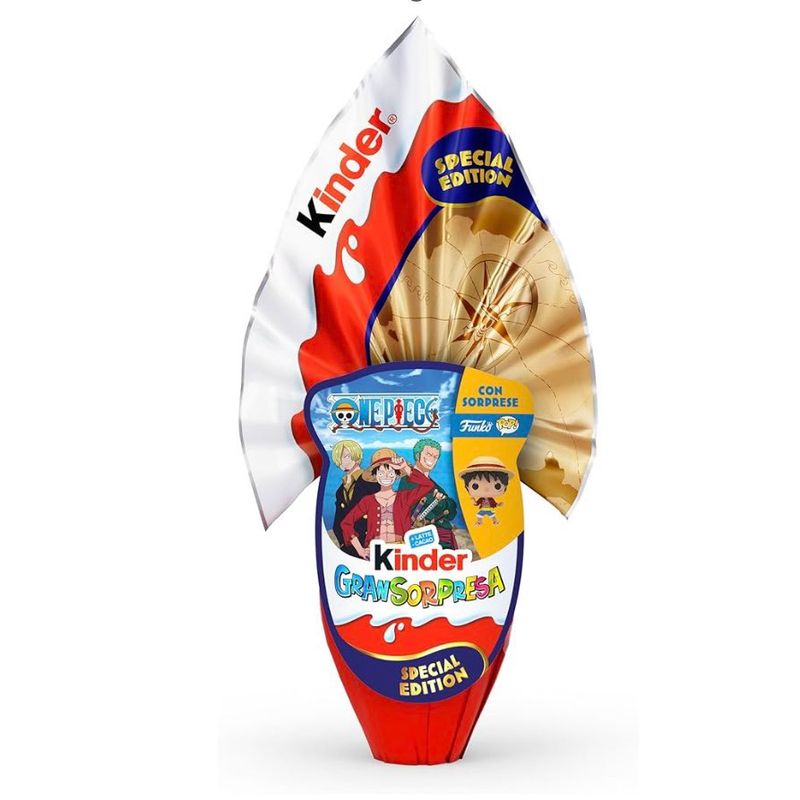 Kinder Gran Sorpresa “One Piece” Easter Egg – 220g Milk Chocolate Egg with Funko Pop Collectible Surprise