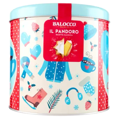 Balocco Il Pandoro in Tin – 750g Balocco Pandoro 750g in a turquoise Christmas gift tin with red ribbon