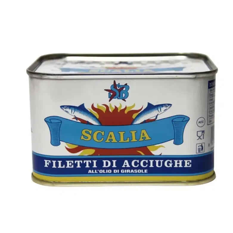 SICILIAN ANCHOVY FILLETS IN SUNFLOWER OIL Easy open can - Scalia 700gr