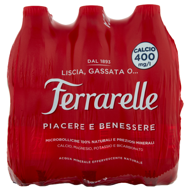 Ferrarelle Naturally Sparkling Mineral Water Plastic Bottles – 24 x 500ml (Italian Sparkling Water)