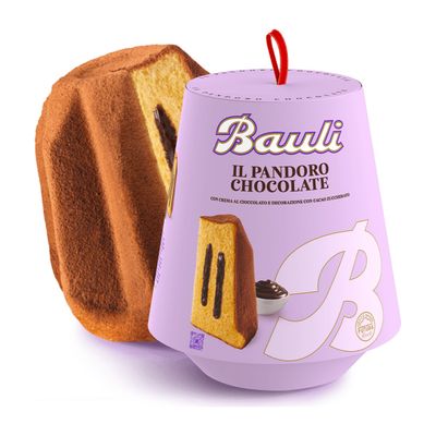 Bauli Chocolate Cream Pandoro 750g, cake and original Bauli packaging