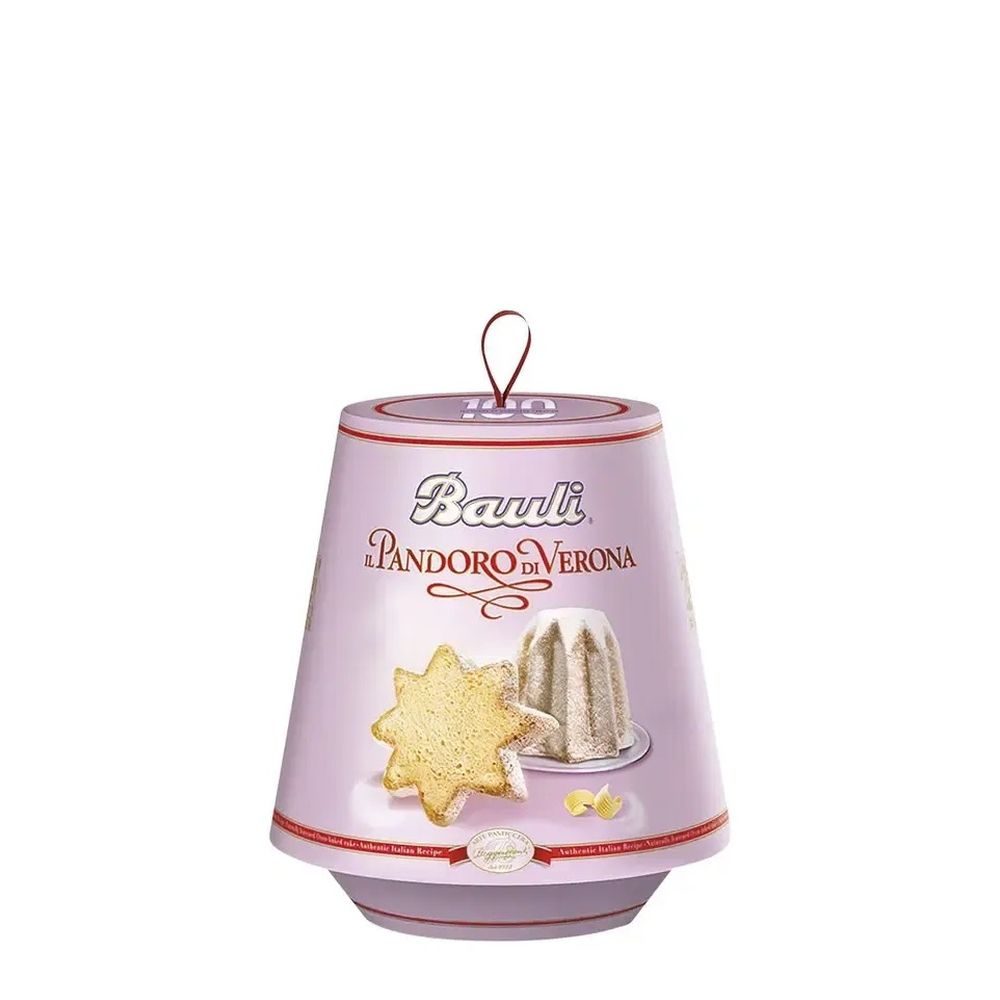 Bauli Pandoro 500g in lilac packaging with a red handle and a picture of the star-shaped cake.
