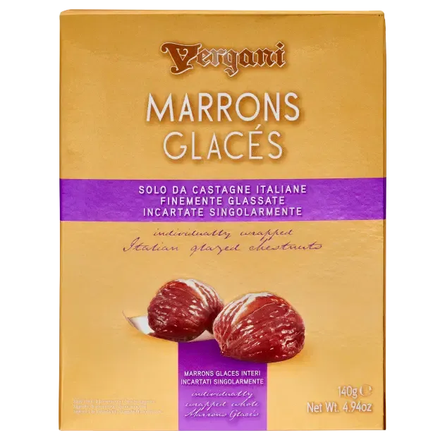 Vergani Marron Glacés Interi whole candied chestnuts, 140g box