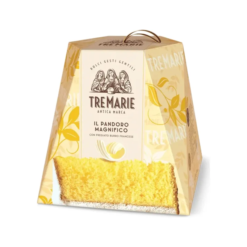 Tre Marie Pandoro Magnifico 1kg Italian Christmas cake in a cream and gold gift box
