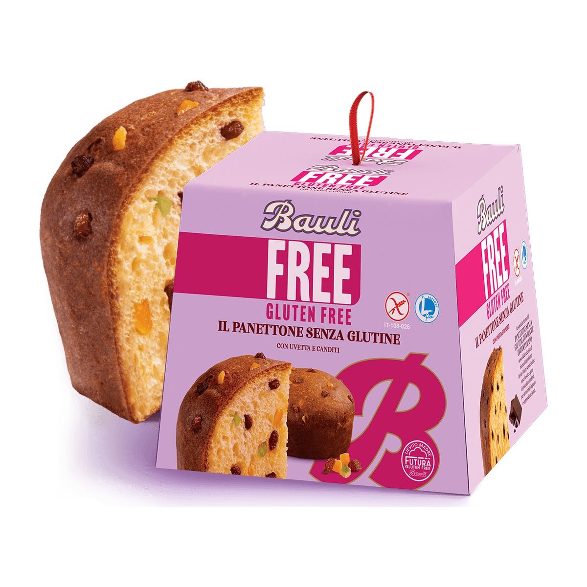 Bauli Gluten Free Panettone 400g, cake and original Bauli packaging