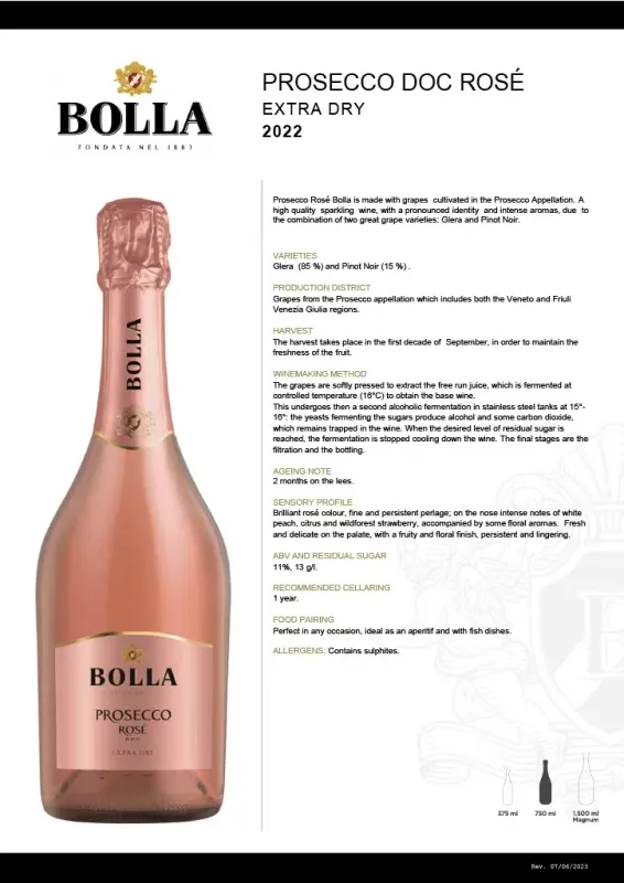 Bolla Prosecco DOC Rosé Extra Dry 75cl (11% ABV)