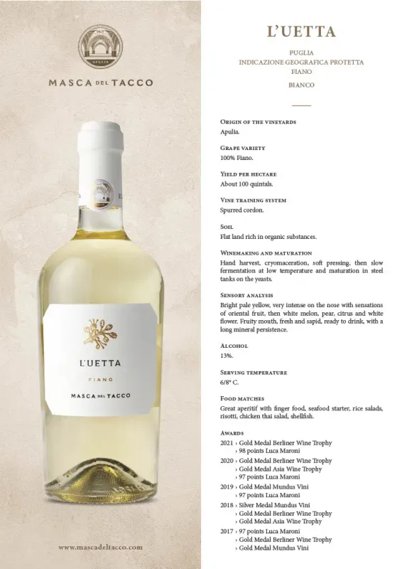 Masca del Tacco L’Uetta Fiano White Wine 75cl (13% ABV)
