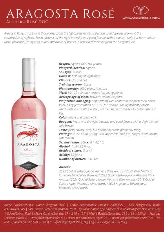 Aragosta Alghero Rosé DOC 75cl (13% ABV)