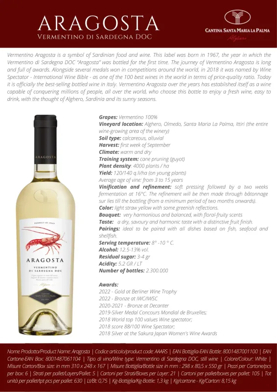 Aragosta Vermentino di Sardegna DOC 75cl (13% ABV)