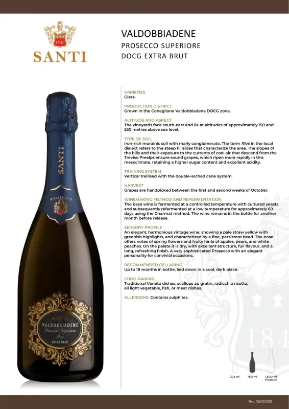 Santi Valdobbiadene Prosecco DOCG Extra Brut 75cl (11% ABV)