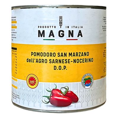 Magna San Marzano DOP Peeled Tomatoes 6 x 2.55kg San Marzano dell Agro Sarnese Nocerino DOP tomato tins bulk pack