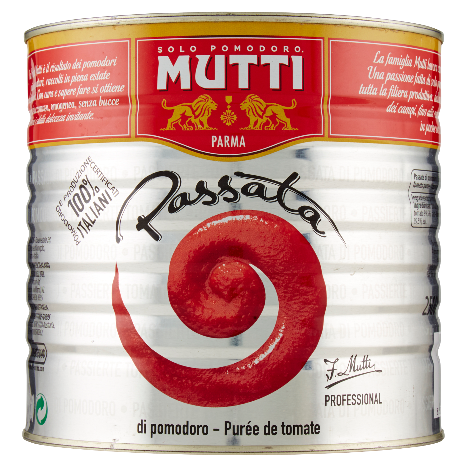 Mutti Professional Passata di Pomodoro 2.5kg tin with red and gold label