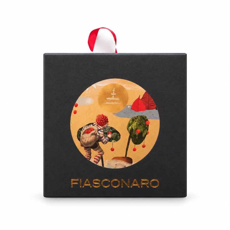 Fiasconaro gift box with decorative Christmas bauble containing a 100g chocolate chip mini panettone