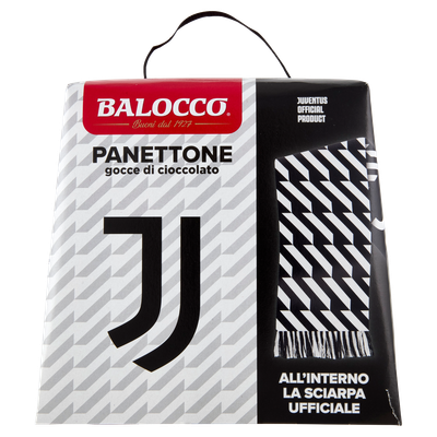 Balocco Juventus Chocolate Chip Panettone 500g + Official Scarf Balocco Juventus chocolate chip panettone 500g gift pack in black and white with official scarf included