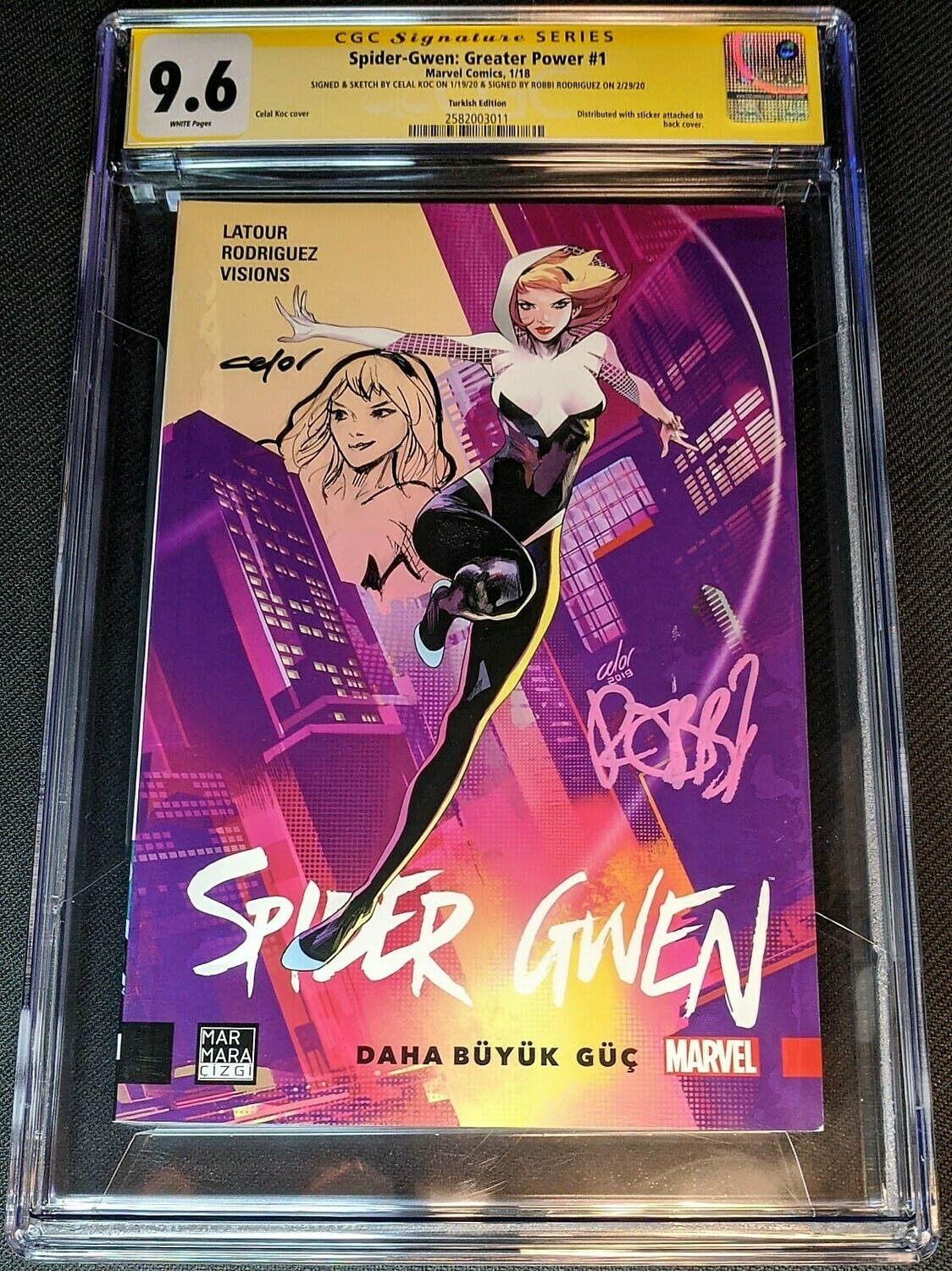 Spider-Gwen: Greater Power #1 Signed & Sketched by Celal Koc & Signed by Robbi Rodriguez