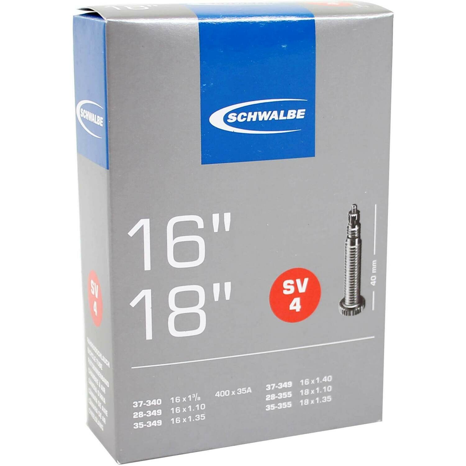 ​Schwalbe 16-18&quot; 37-349 SV4 Inner Tube with brass French/Presta/Sclaverand valve