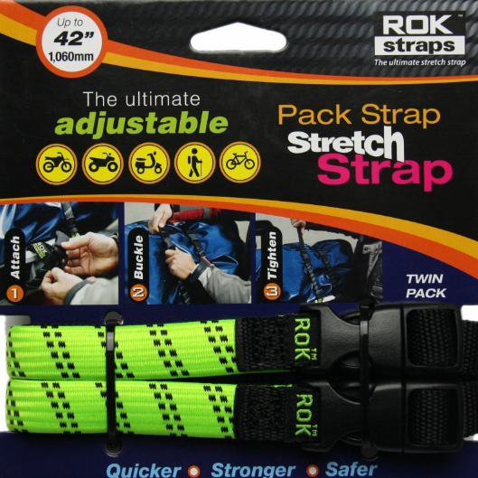 Rok straps Pack stretch strap 16mm wide, 117cm / 46&quot;stretched, Color: Neon green non reflective