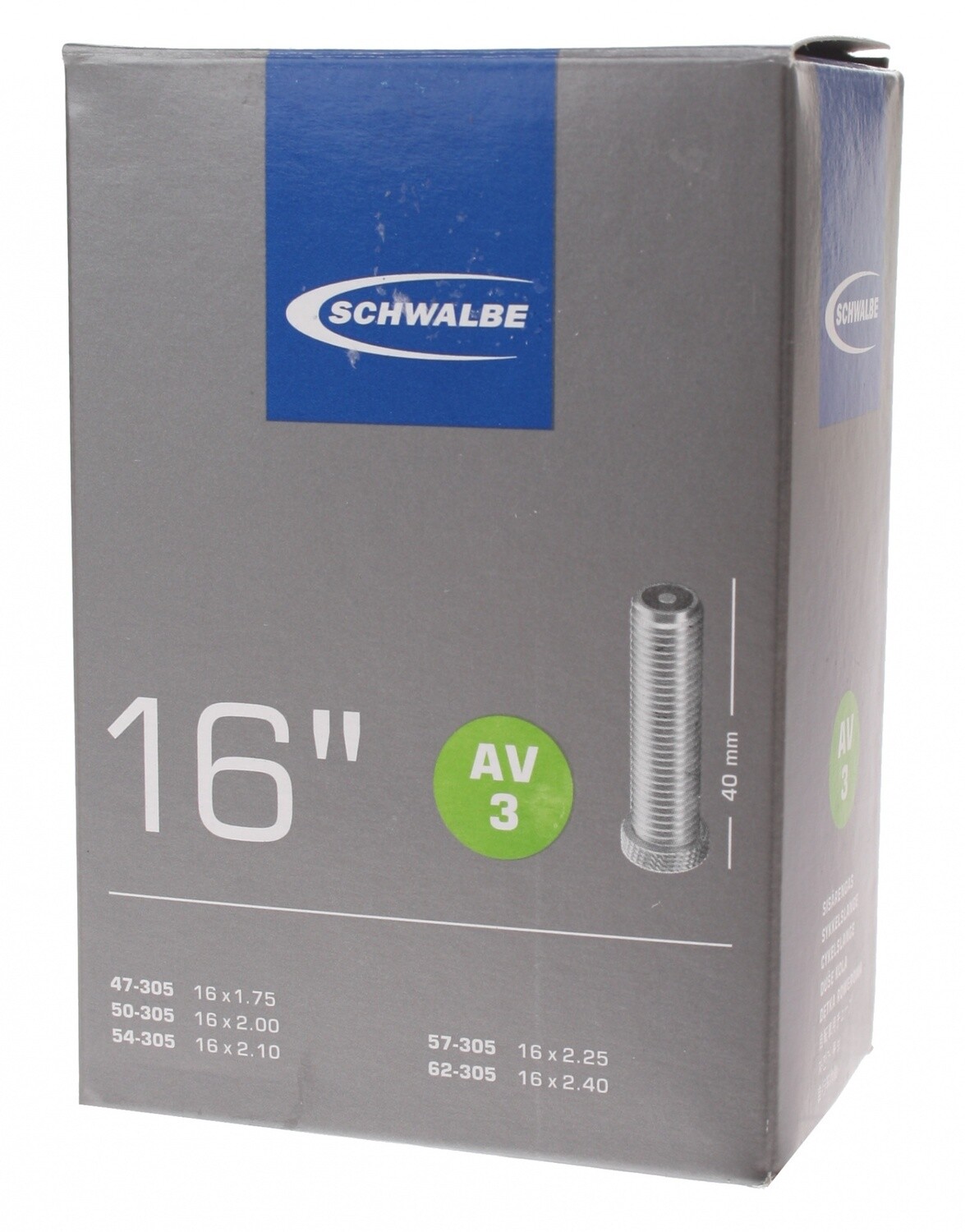 ​Schwalbe 16&quot; 37-305 AV3 Inner Tube with brass Schräder valve