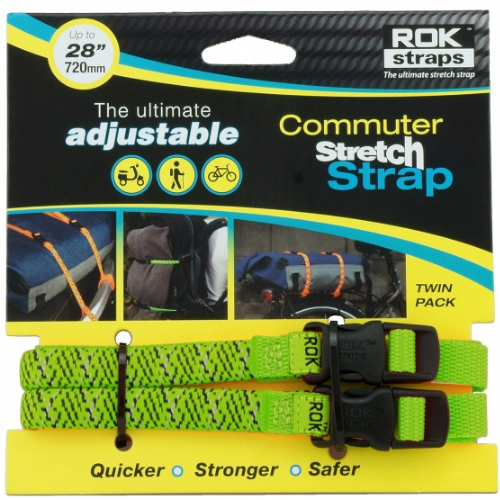 Rok straps Commuter stretch strap 12mm wide, 82cm / 32"stretched, Color: Neon green reflective