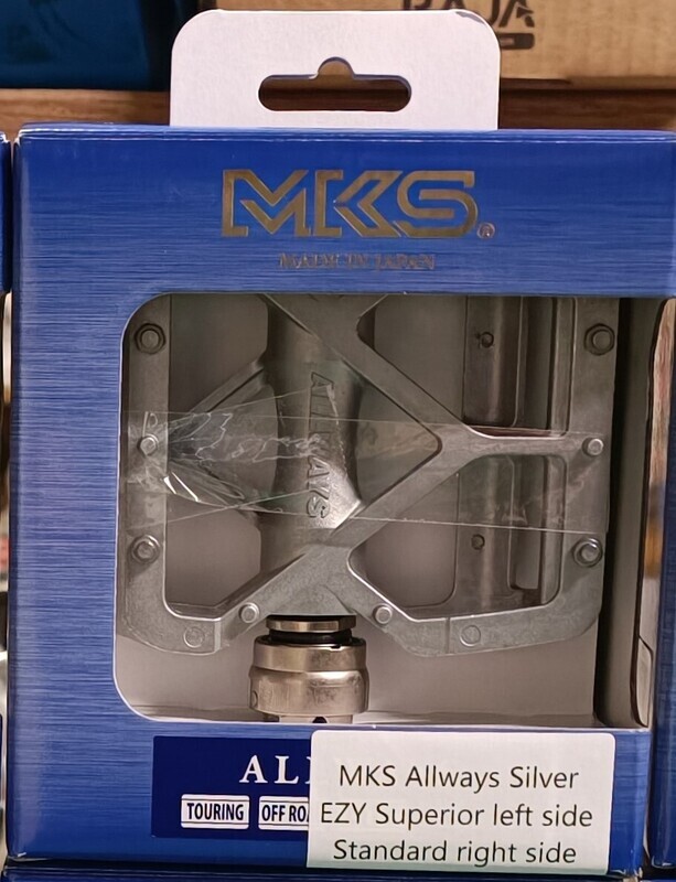 MKS Allways Silver Platform pedals, left side Ezy Superior, right side normal