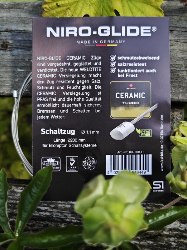Niro-Glide Ceramic Turbo shift inner cable 1,1mm with Brompton nipple, stainless steel