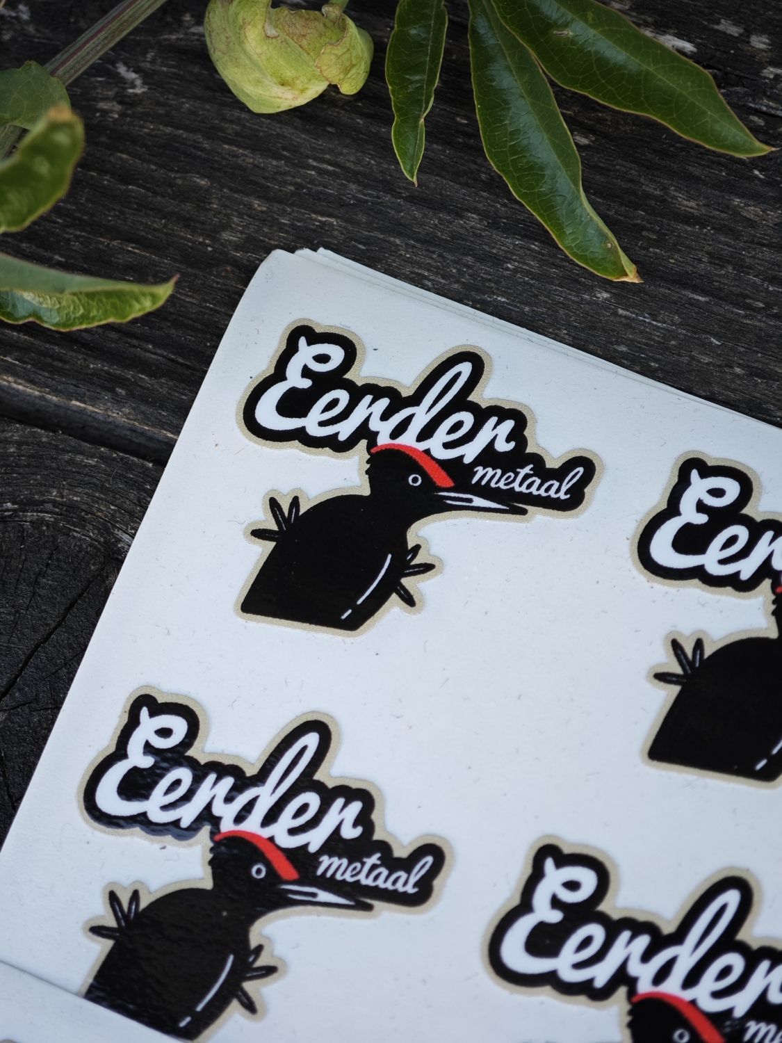 Eerder metaal with the Black Woodpecker die cut logo