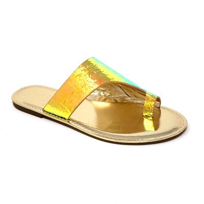 Gold Hologram Shoreline Sandals By DV8 Shoes