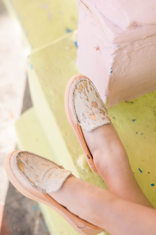 Moccassins - Cow hide with Gold - Gold Quarters with a Toffee Binding