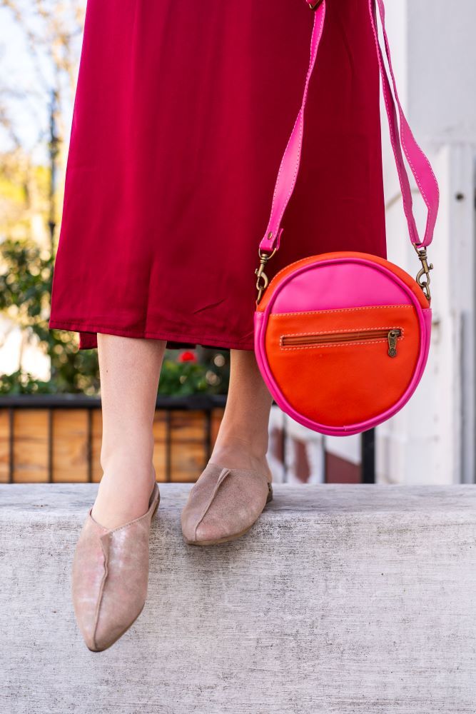 Leather Circle Bag: Monocromatic Coral colourway
