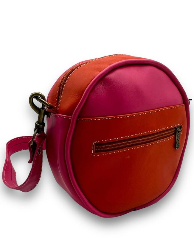 Leather Circle Bag: Monocromatic Coral colourway